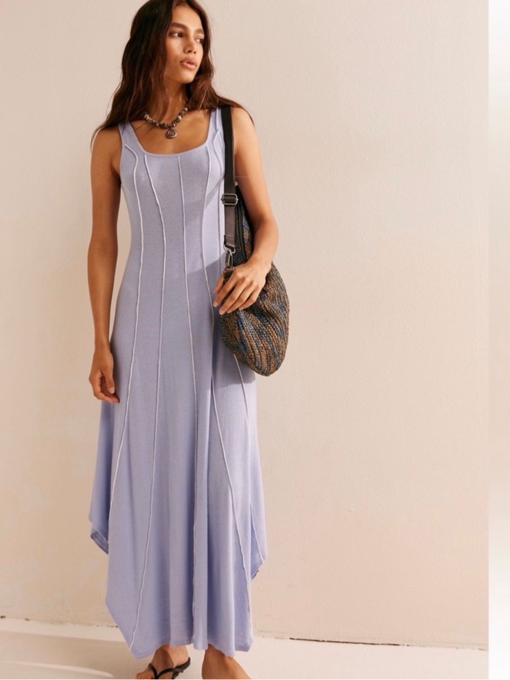 Free People Corrine Midi Dress XS NWT Blue Heron Free-Est Raw Seam Boho
